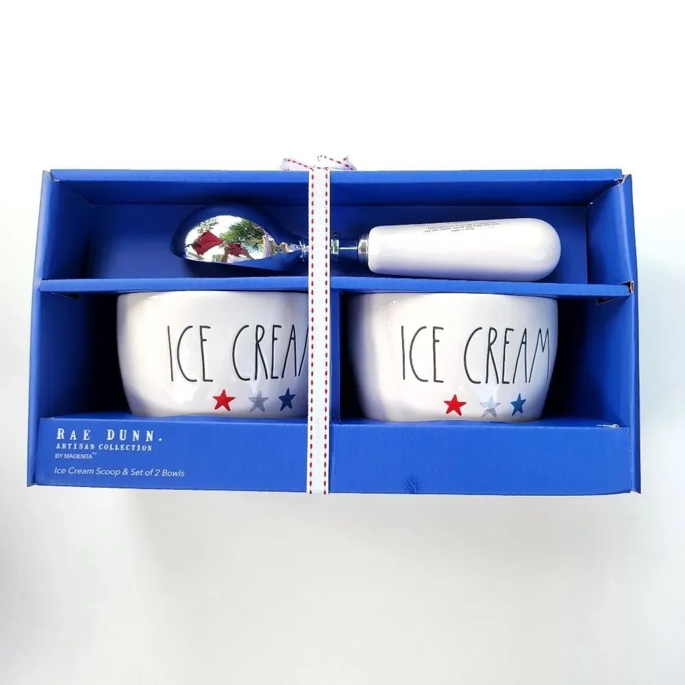 Rae Dunn Ice Cream Scoop And Two Ceramic Bowls Set‎ of Three pc